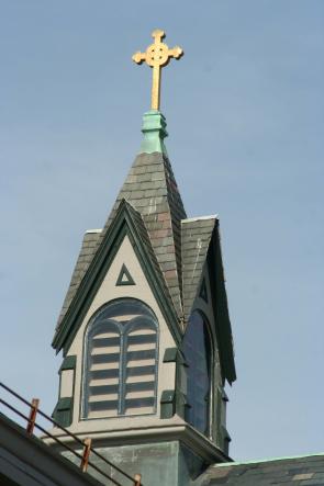 The restored rear steeple.