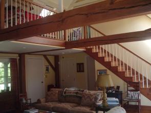 Previously painted beams Faux-Grained become rustic pine timbers